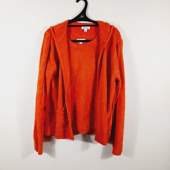 Denim & Company Orange Hooded Sweater Jacket & Tank, Size Large, Fall, Halloween - Picture 7 of 16